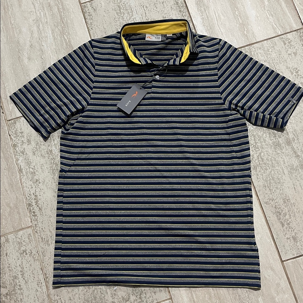 KJUS golf Polo Shirt in Navy and Yellow - Picture 2 of 6